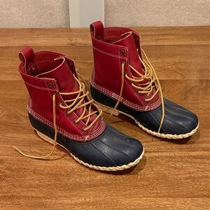L L Bean Red and Black Duck Boots Size 10